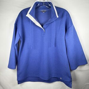 T By Talbots Blue Tunic Sz S Quilted Button‎ Neck Pullover Lightweight Active